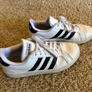 adidas White Sneakers with Black Stripes - Low-Top